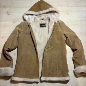 Adler Collection Women's Tan Suede and Faux Fur Hooded Jacket Size L